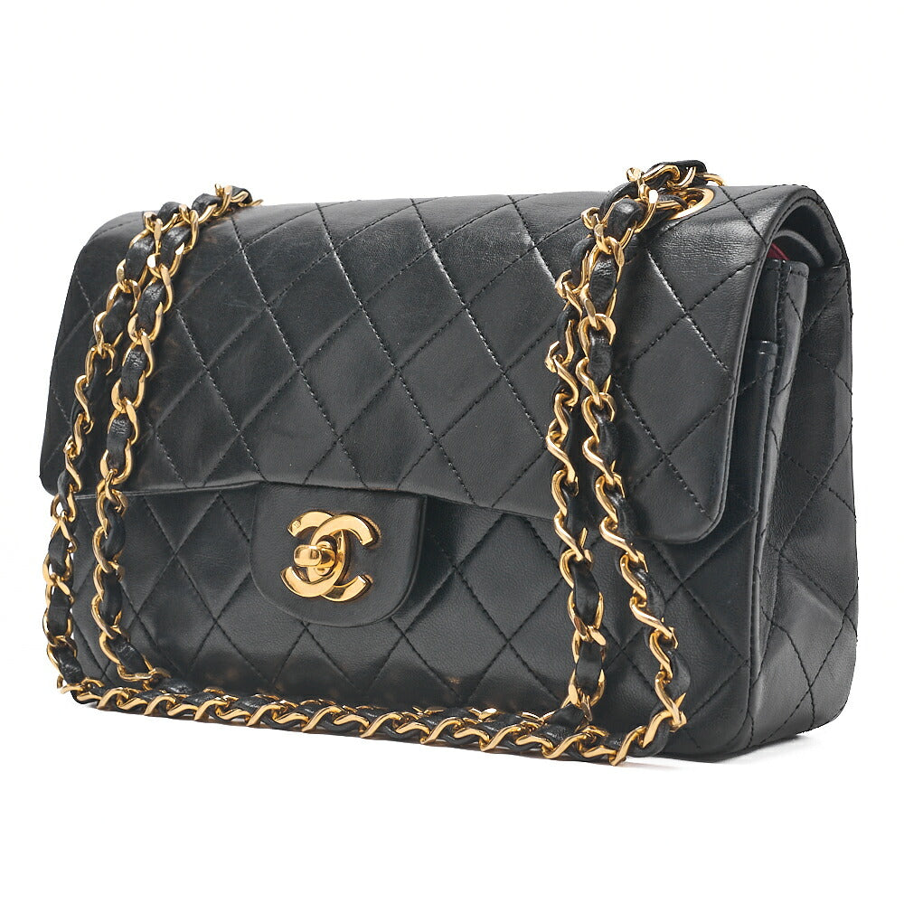 CHANEL Matlassse Double Flap 23cm Chain Shoulder Lambskin Black Gold-Tone Hardware, Pre-Owned