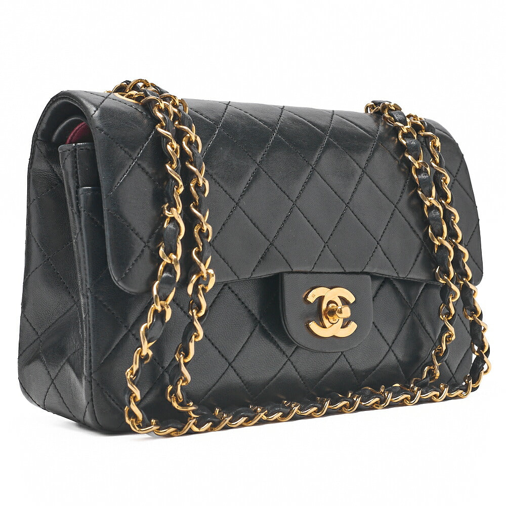 CHANEL Matlassse Double Flap 23cm Chain Shoulder Lambskin Black Gold-Tone Hardware, Pre-Owned