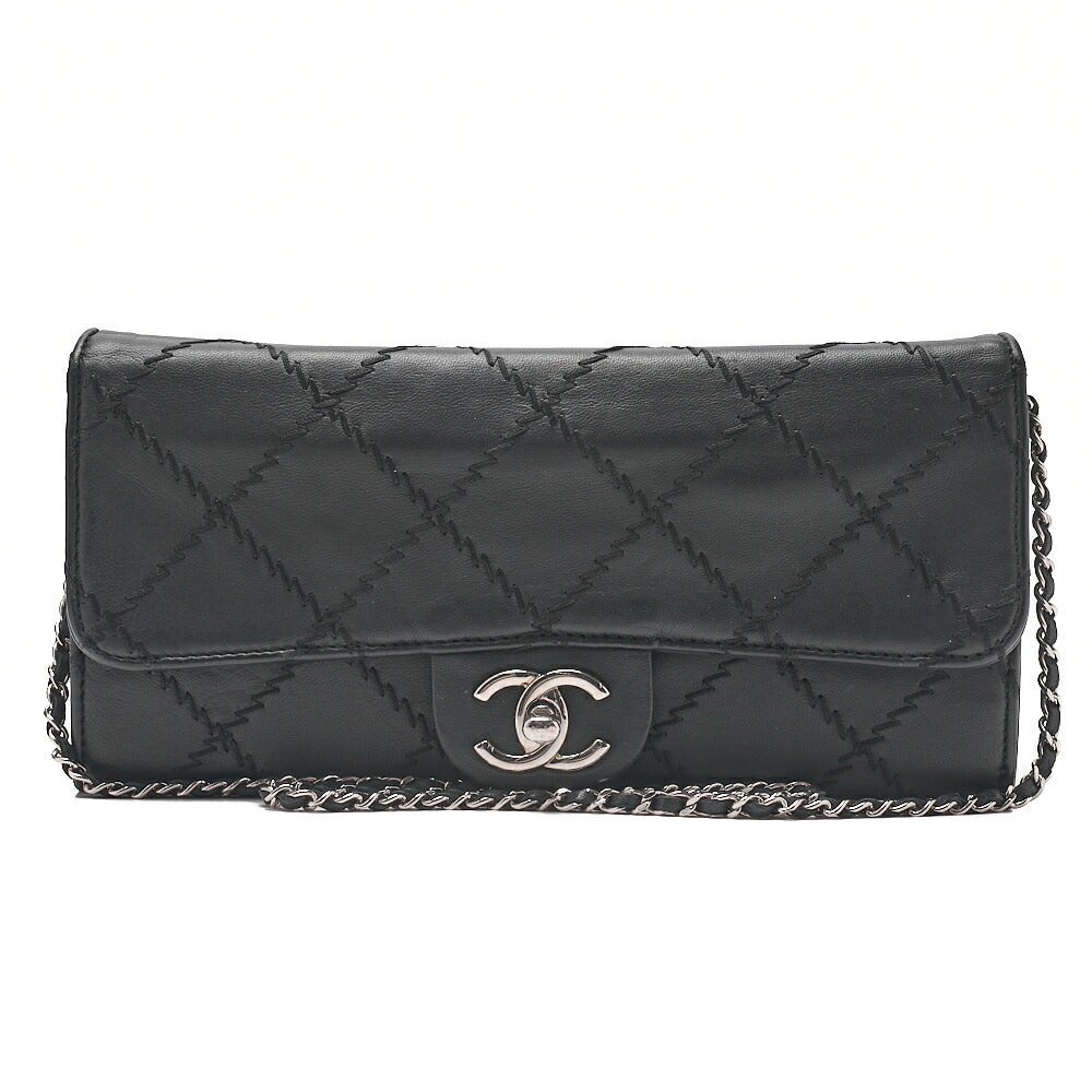 CHANEL Lambskin Matelasse Ultra Stitch Single Chain Wallet Black Silver-Tone Hardware, Pre-Owned