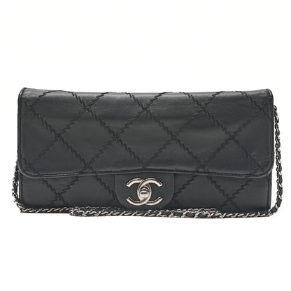 CHANEL Lambskin Matelasse Ultra Stitch Single Chain Wallet Black Silver-Tone Hardware, Pre-Owned