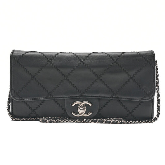 CHANEL Lambskin Matelasse Ultra Stitch Single Chain Wallet Black Silver-Tone Hardware, Pre-Owned