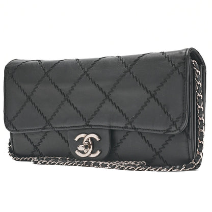 CHANEL Lambskin Matelasse Ultra Stitch Single Chain Wallet Black Silver-Tone Hardware, Pre-Owned