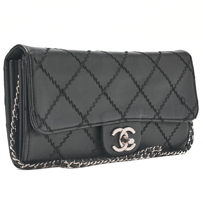 CHANEL Lambskin Matelasse Ultra Stitch Single Chain Wallet Black Silver-Tone Hardware, Pre-Owned