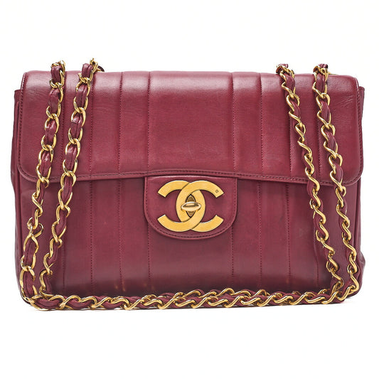 CHANEL Chain Shoulder Bag Coco Mark Deca Matrasse 30cm Mademoiselle Single Flap Lambskin Red Gold-Tone Hardware, Pre-Owned