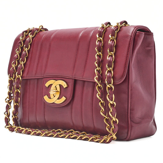 CHANEL Chain Shoulder Bag Coco Mark Deca Matrasse 30cm Mademoiselle Single Flap Lambskin Red Gold-Tone Hardware, Pre-Owned