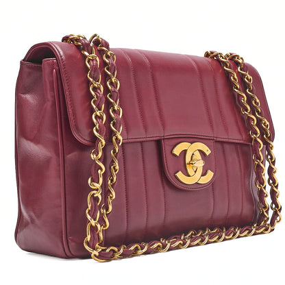 CHANEL Chain Shoulder Bag Coco Mark Deca Matrasse 30cm Mademoiselle Single Flap Lambskin Red Gold-Tone Hardware, Pre-Owned
