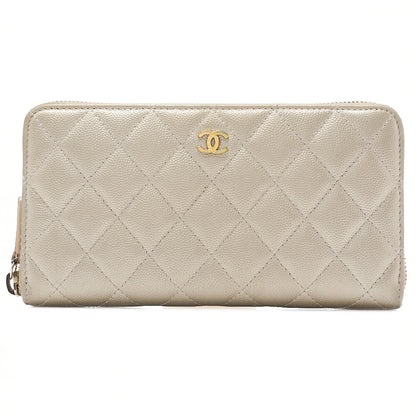 シャネル マトラッセ ラウンド長財布 キャビアスキン ゴールド ゴールド金具 中古品
