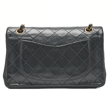 CHANEL Matlasse 23cm Double Flap Chain Shoulder Bag Lambskin Black Gold-Tone Hardware, Pre-Owned