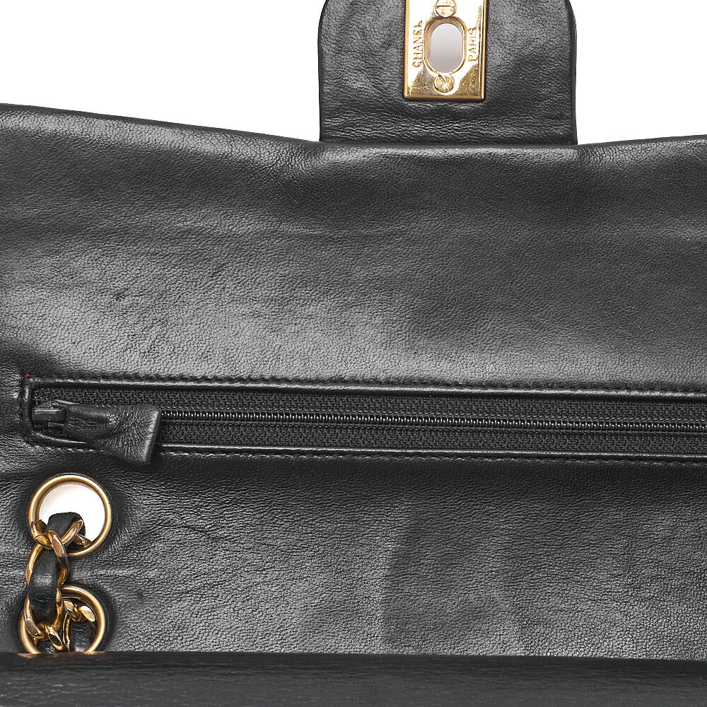 CHANEL Matlasse 23cm Double Flap Chain Shoulder Bag Lambskin Black Gold-Tone Hardware, Pre-Owned
