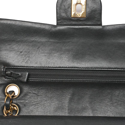 CHANEL Matlasse 23cm Double Flap Chain Shoulder Bag Lambskin Black Gold-Tone Hardware, Pre-Owned