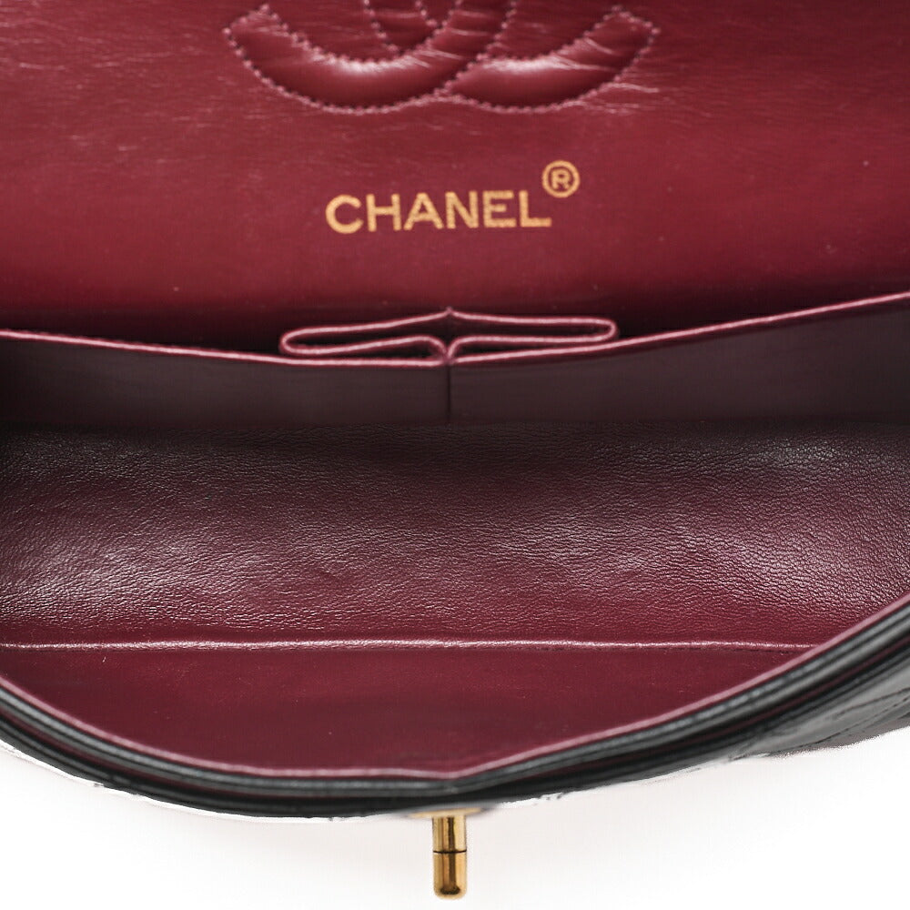 CHANEL Matlasse 23cm Double Flap Chain Shoulder Bag Lambskin Black Gold-Tone Hardware, Pre-Owned