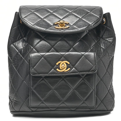 CHANEL Matlasse W Turnlock Chain Backpack Lambskin Black Gold-Tone Hardware, Pre-Owned