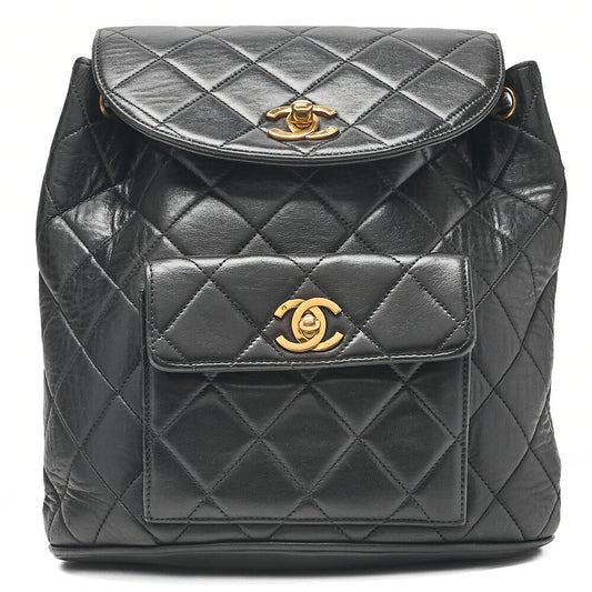 CHANEL Matlasse W Turnlock Chain Backpack Lambskin Black Gold-Tone Hardware, Pre-Owned