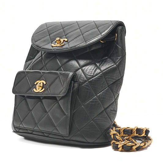 CHANEL Matlasse W Turnlock Chain Backpack Lambskin Black Gold-Tone Hardware, Pre-Owned