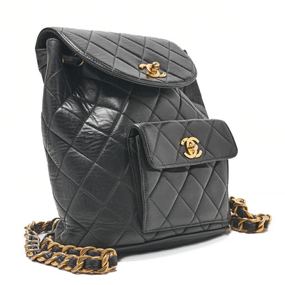 CHANEL Matlasse W Turnlock Chain Backpack Lambskin Black Gold-Tone Hardware, Pre-Owned