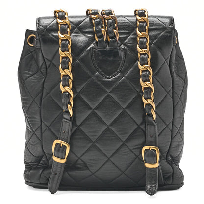 CHANEL Matlasse W Turnlock Chain Backpack Lambskin Black Gold-Tone Hardware, Pre-Owned