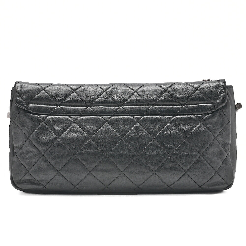 CHANEL Lambskin �~ Leather Matrasse Single Chain Shoulder Black �~ Brown Silver-Tone Hardware, Pre-Owned
