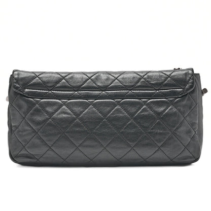 CHANEL Lambskin �~ Leather Matrasse Single Chain Shoulder Black �~ Brown Silver-Tone Hardware, Pre-Owned