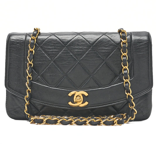 CHANEL Matlasse Diana Flap 22cm Chain Shoulder Lambskin Black Gold-Tone Hardware, Pre-Owned