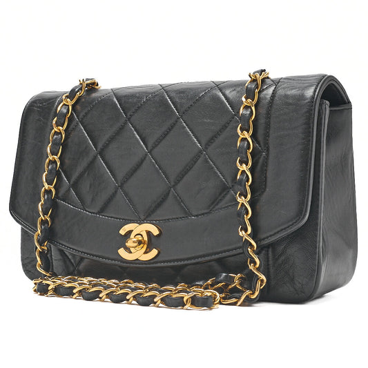 CHANEL Matlasse Diana Flap 22cm Chain Shoulder Lambskin Black Gold-Tone Hardware, Pre-Owned