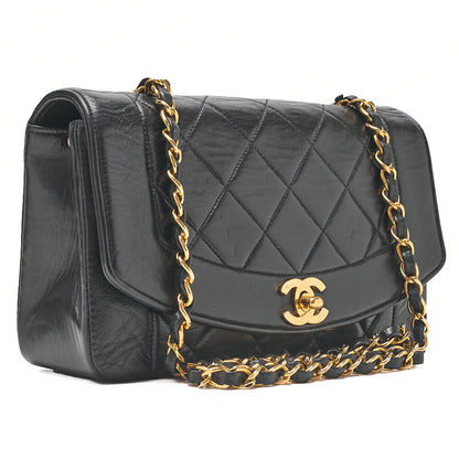 CHANEL Matlasse Diana Flap 22cm Chain Shoulder Lambskin Black Gold-Tone Hardware, Pre-Owned