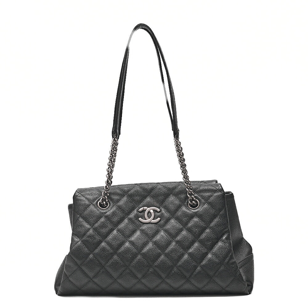 CHANEL キャビアスキン ココマーク チェーン トートバッグ ブラック シルバー金具 中古品