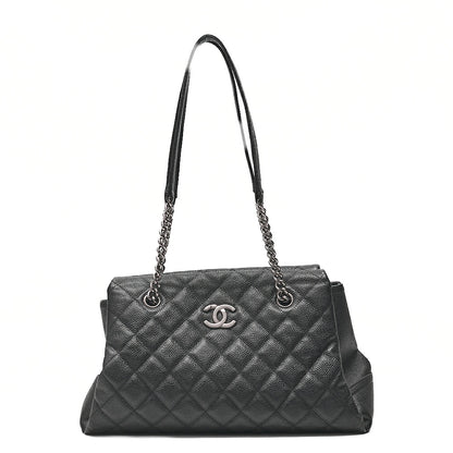 CHANEL キャビアスキン ココマーク チェーン トートバッグ ブラック シルバー金具 中古品