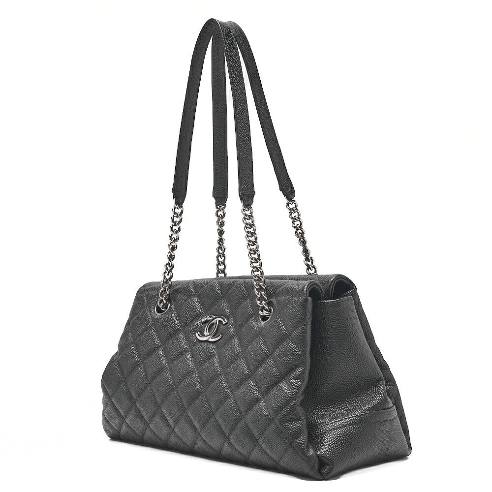 CHANEL キャビアスキン ココマーク チェーン トートバッグ ブラック シルバー金具 中古品