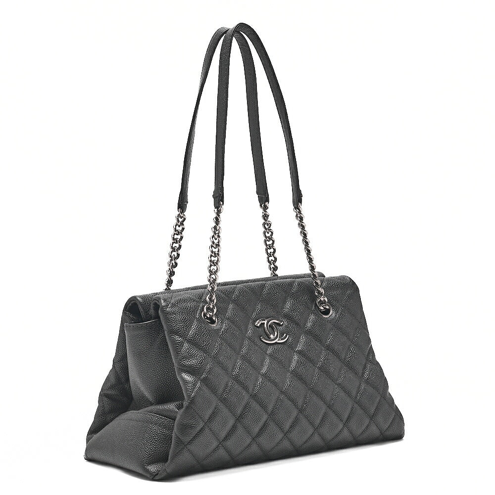 CHANEL キャビアスキン ココマーク チェーン トートバッグ ブラック シルバー金具 中古品