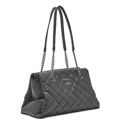 CHANEL キャビアスキン ココマーク チェーン トートバッグ ブラック シルバー金具 中古品