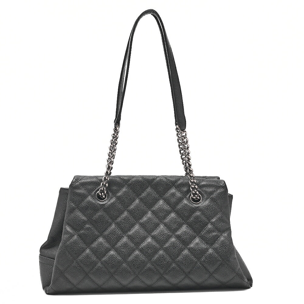 CHANEL キャビアスキン ココマーク チェーン トートバッグ ブラック シルバー金具 中古品