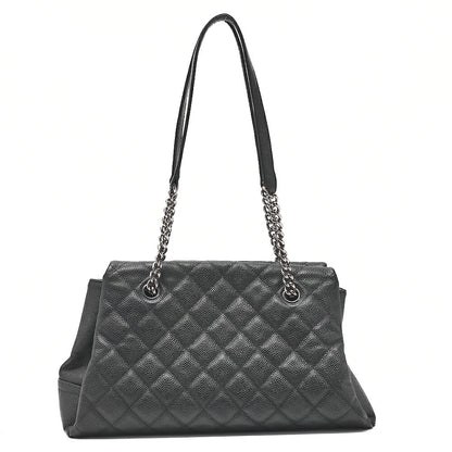 CHANEL キャビアスキン ココマーク チェーン トートバッグ ブラック シルバー金具 中古品