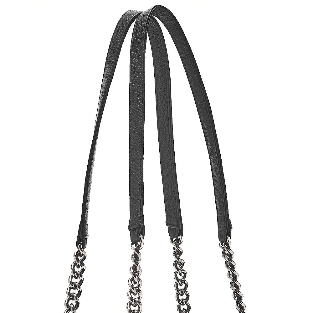 CHANEL キャビアスキン ココマーク チェーン トートバッグ ブラック シルバー金具 中古品