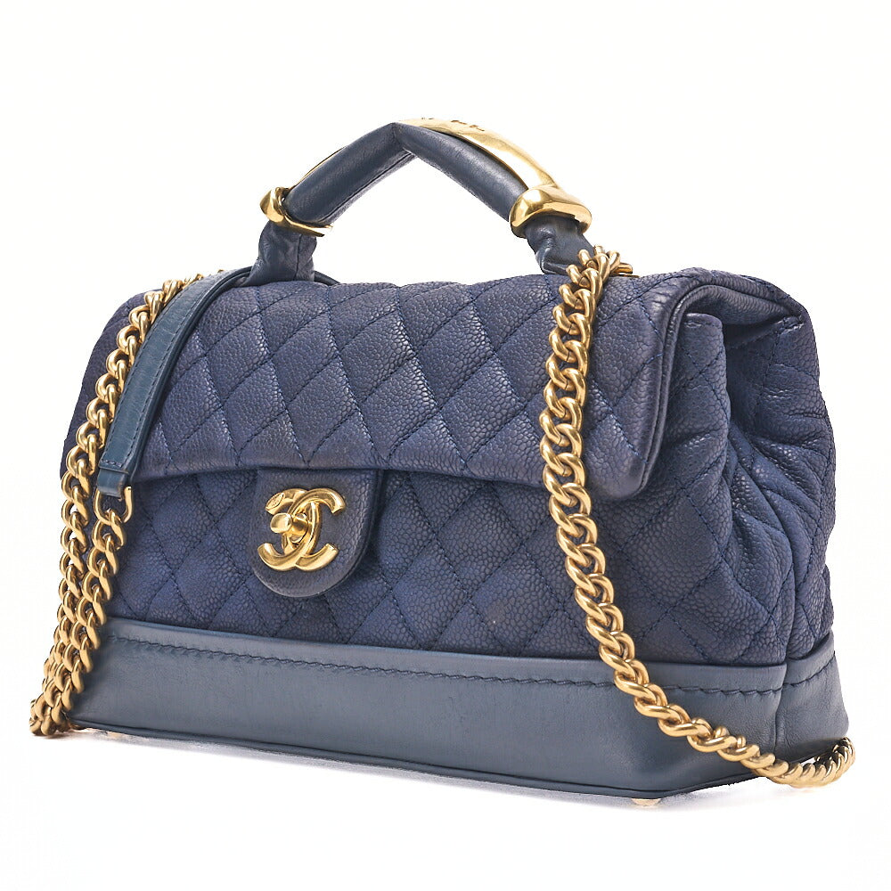 CHANEL Chain Shoulder Bag Matelasse Turnlock 2-Way Shoulder Bag Caviar Skin Navy Gold-Tone Hardware, Pre-Owned