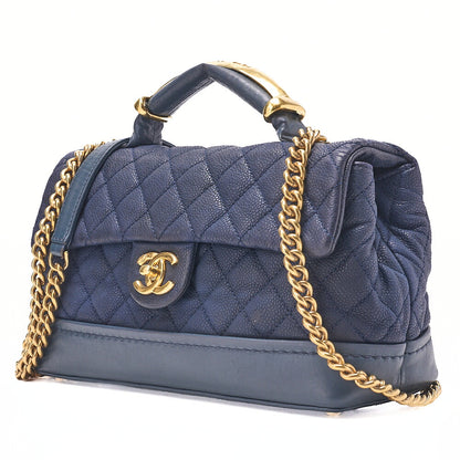 CHANEL Chain Shoulder Bag Matelasse Turnlock 2-Way Shoulder Bag Caviar Skin Navy Gold-Tone Hardware, Pre-Owned