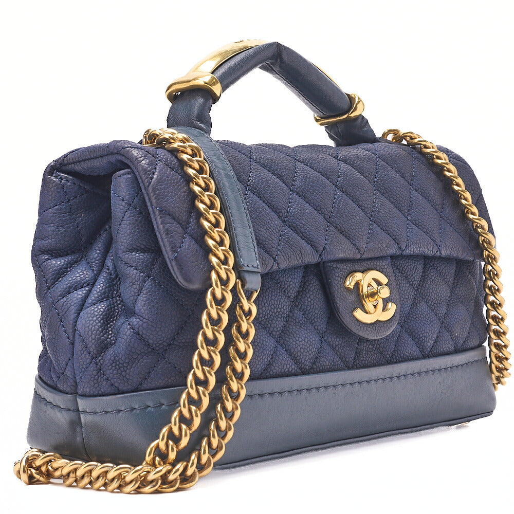 CHANEL Chain Shoulder Bag Matelasse Turnlock 2-Way Shoulder Bag Caviar Skin Navy Gold-Tone Hardware, Pre-Owned