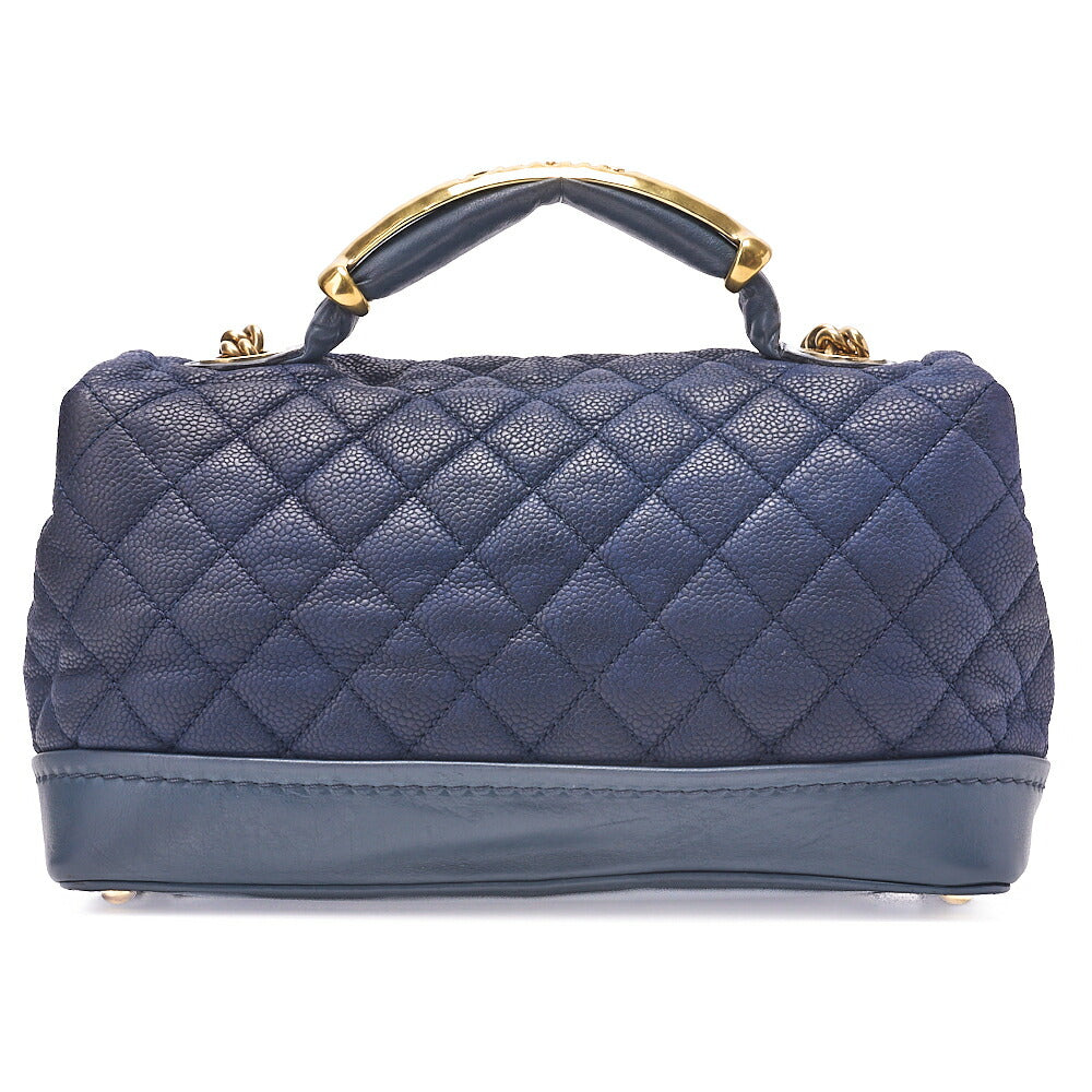 CHANEL Chain Shoulder Bag Matelasse Turnlock 2-Way Shoulder Bag Caviar Skin Navy Gold-Tone Hardware, Pre-Owned