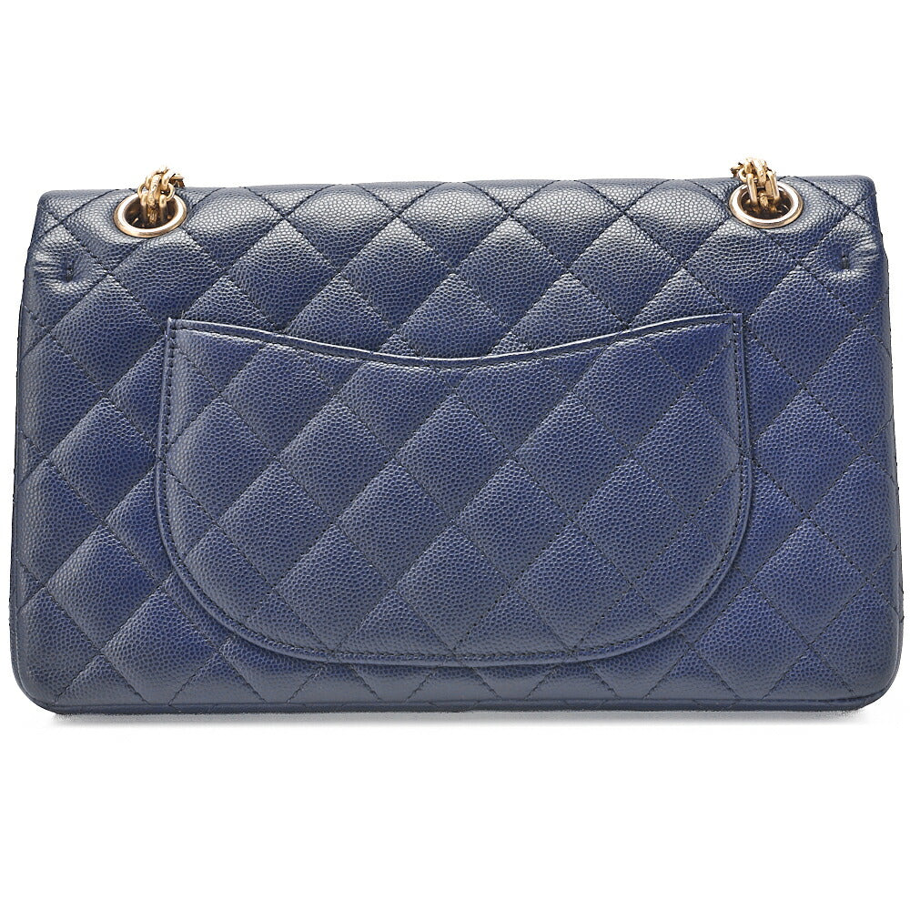CHANEL Chain Shoulder Bag Matelasse 2.55 Lock Double Flap 2.55 Shoulder Caviar Skin Navy Gold-Tone Hardware, Pre-Owned