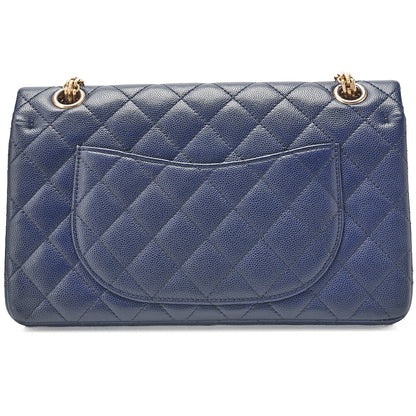 CHANEL Chain Shoulder Bag Matelasse 2.55 Lock Double Flap 2.55 Shoulder Caviar Skin Navy Gold-Tone Hardware, Pre-Owned