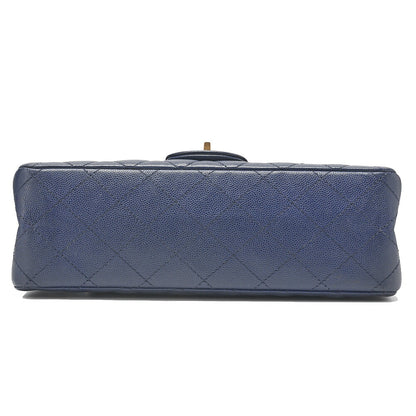 CHANEL Chain Shoulder Bag Matelasse 2.55 Lock Double Flap 2.55 Shoulder Caviar Skin Navy Gold-Tone Hardware, Pre-Owned