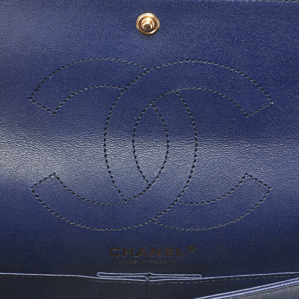 CHANEL Chain Shoulder Bag Matelasse 2.55 Lock Double Flap 2.55 Shoulder Caviar Skin Navy Gold-Tone Hardware, Pre-Owned
