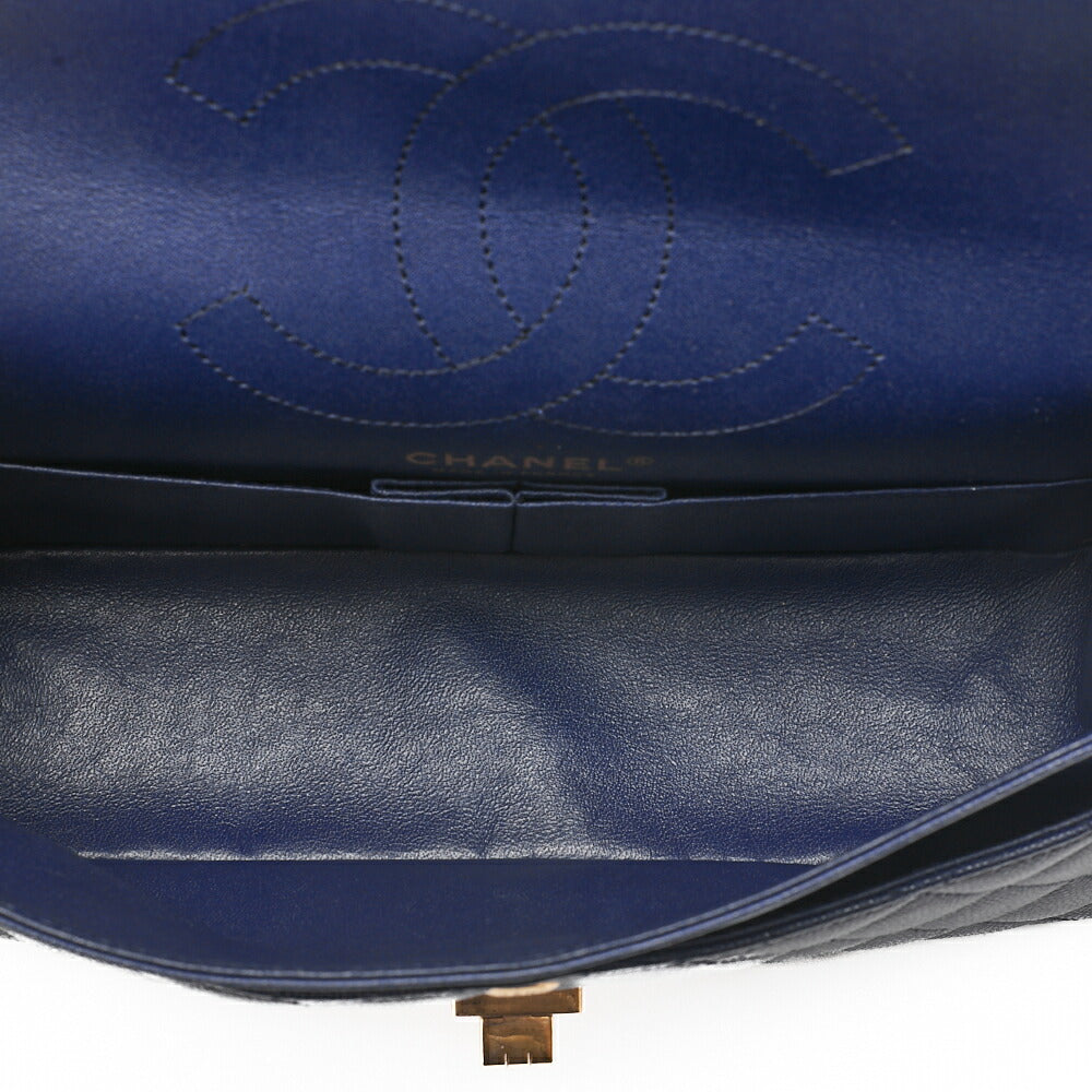CHANEL Chain Shoulder Bag Matelasse 2.55 Lock Double Flap 2.55 Shoulder Caviar Skin Navy Gold-Tone Hardware, Pre-Owned