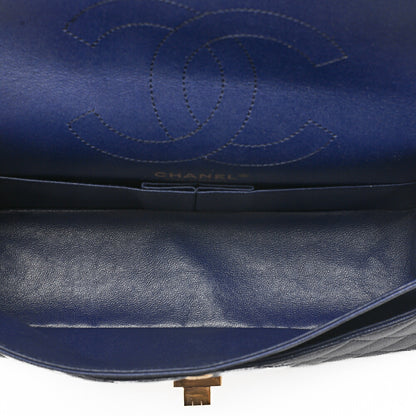CHANEL Chain Shoulder Bag Matelasse 2.55 Lock Double Flap 2.55 Shoulder Caviar Skin Navy Gold-Tone Hardware, Pre-Owned