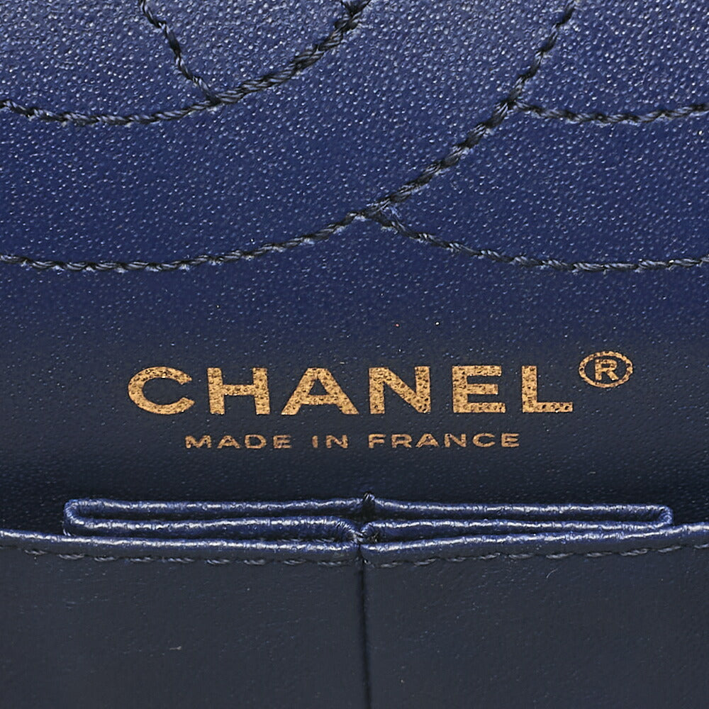 CHANEL Chain Shoulder Bag Matelasse 2.55 Lock Double Flap 2.55 Shoulder Caviar Skin Navy Gold-Tone Hardware, Pre-Owned