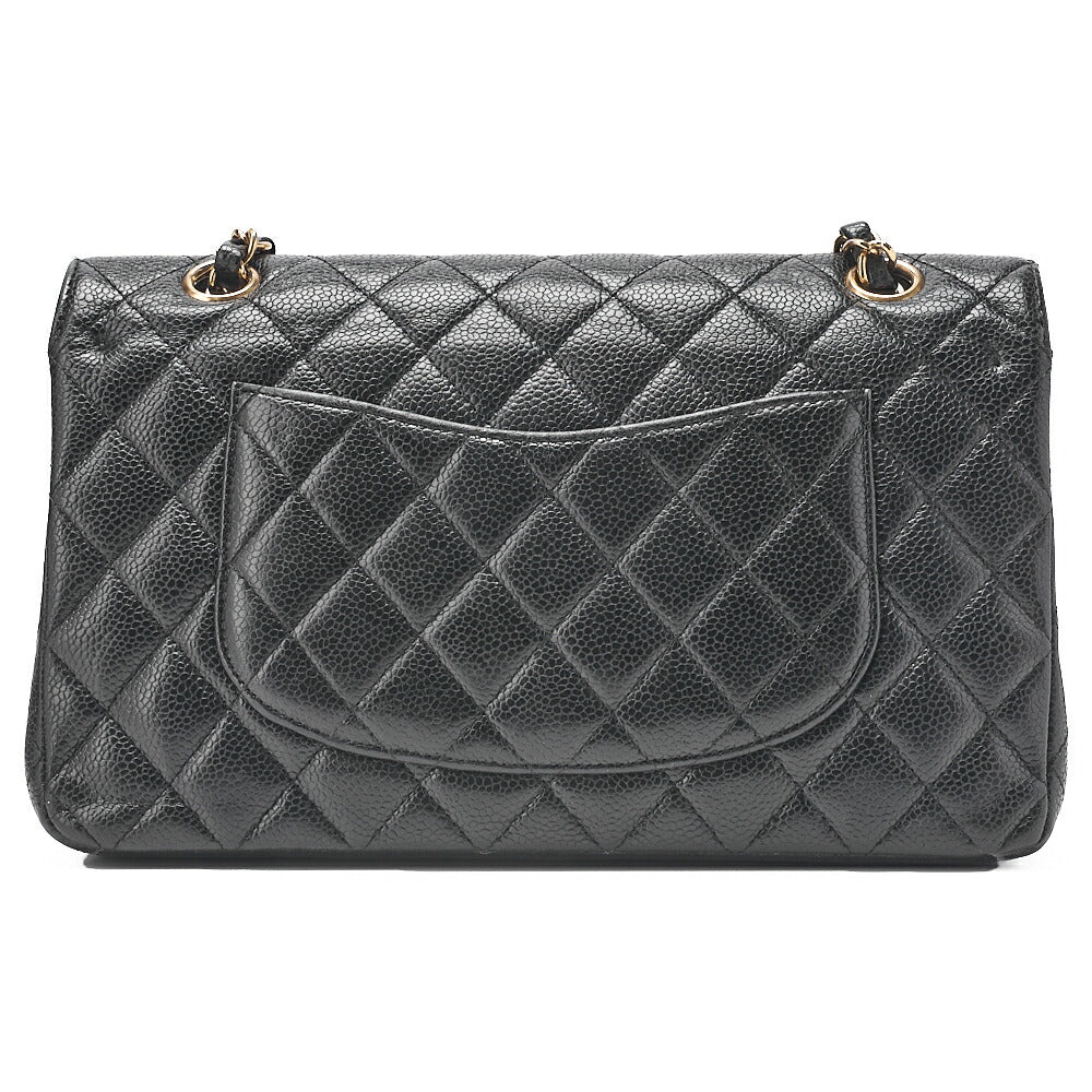 CHANEL Caviar Skin Matrasse 25cm Double Flap Chain Shoulder Black Gold-Tone Hardware, Pre-Owned