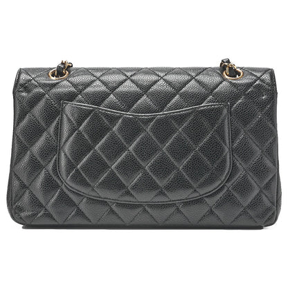 CHANEL Caviar Skin Matrasse 25cm Double Flap Chain Shoulder Black Gold-Tone Hardware, Pre-Owned