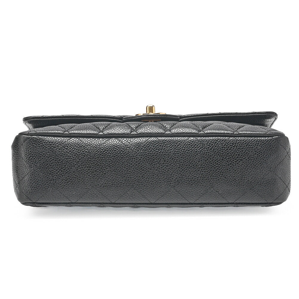 CHANEL Caviar Skin Matrasse 25cm Double Flap Chain Shoulder Black Gold-Tone Hardware, Pre-Owned