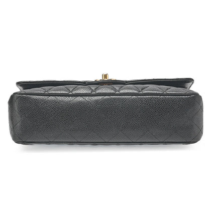 CHANEL Caviar Skin Matrasse 25cm Double Flap Chain Shoulder Black Gold-Tone Hardware, Pre-Owned