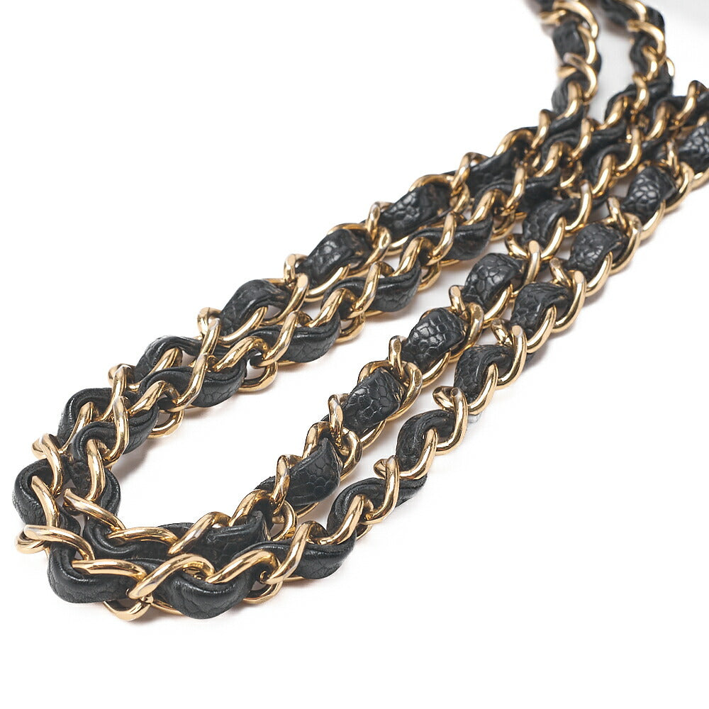 CHANEL Caviar Skin Matrasse 25cm Double Flap Chain Shoulder Black Gold-Tone Hardware, Pre-Owned