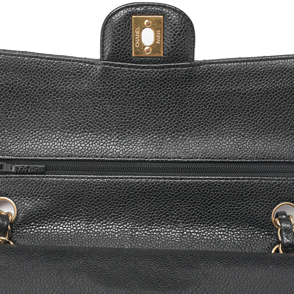 CHANEL Caviar Skin Matrasse 25cm Double Flap Chain Shoulder Black Gold-Tone Hardware, Pre-Owned